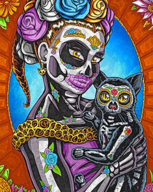 Skull Lady And Kitty Diamond Paintings