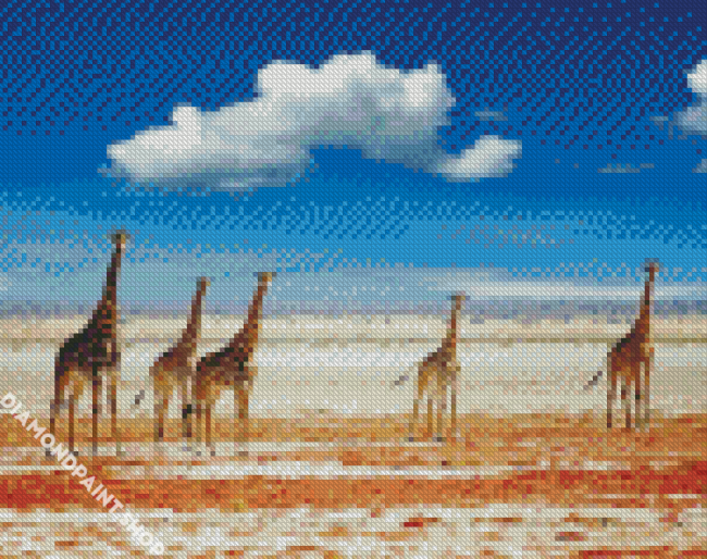 Giraffes On Beach Diamond Paintings