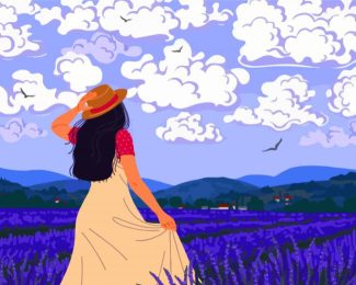 Girl In Lavender Field Diamond Paintings