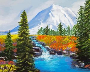 Mt Rainier And Flowers Diamond Paintings