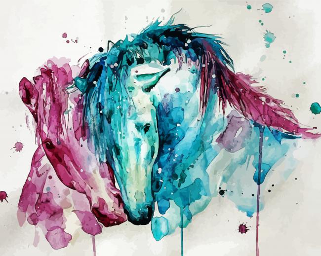 Pink And Blue Horses Diamond Paintings