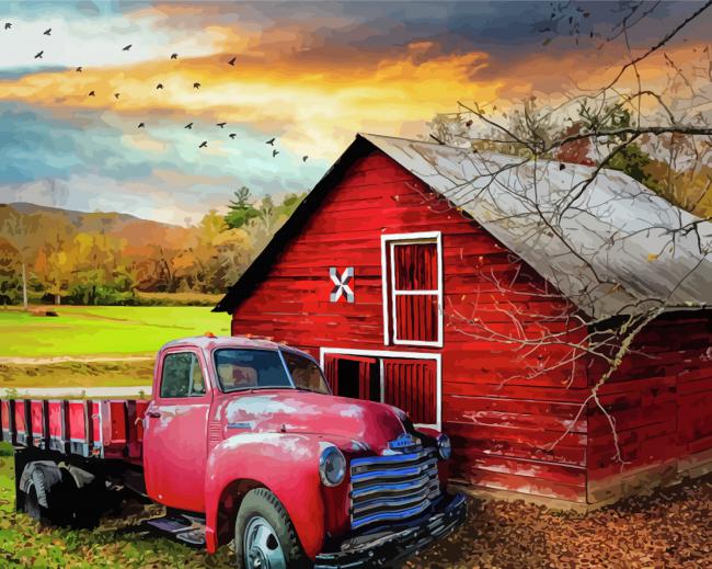 Old Truck And Barn Diamond Paintings