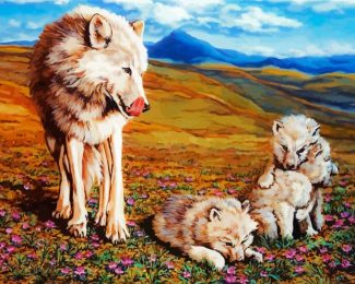 Wolf And Puppies Diamond Paintings