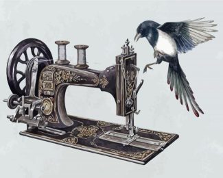 Bird On Sewing Machine Diamond Paintings