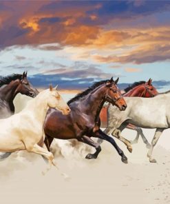 Five Horses In Desert Diamond Paintings