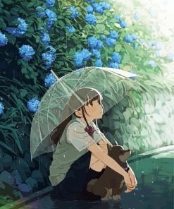 Waiting Anime Girl In The Rain Diamond Paintings