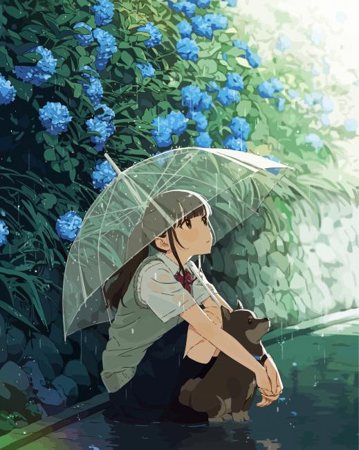 Waiting Anime Girl In The Rain - Diamond Paintings 