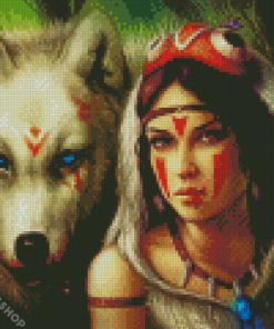 Woman And Wolf Diamond Paintings