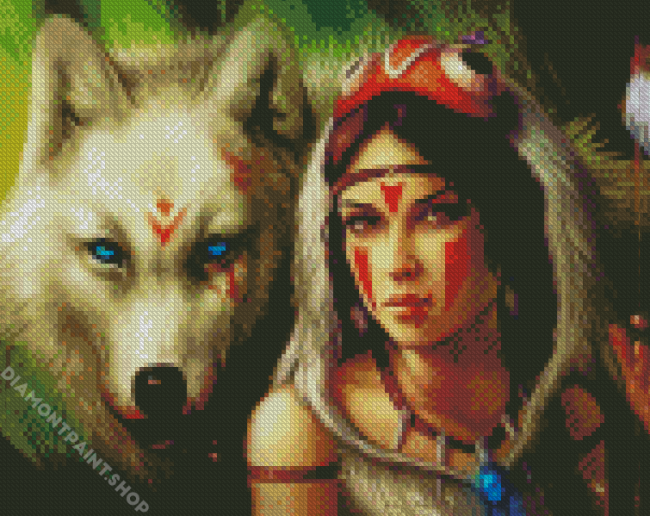 Woman And Wolf Diamond Paintings