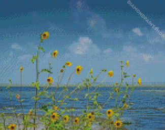 Aesthetic Sunflowers In Beach Diamond Paintings