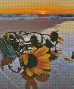 Sunflowers In Beach Diamond Paintings
