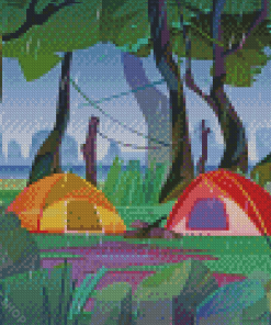 Camping In The Rain Diamond Paintings