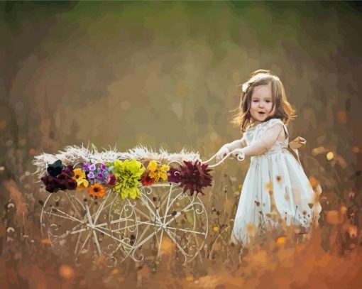 Girl With Flower Cart Diamond Paintings