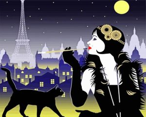 Deco Woman And Cat Diamond Paintings