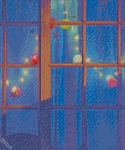 Dog In Christmas Window Diamond Paintings