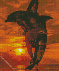 Dolphins Family At Sunset Diamond Paintings