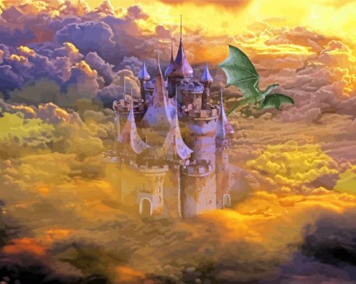 Fantasy Dragon And Castle Diamond Paintings