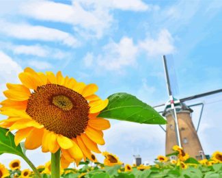Dutch Windmill And Sunflower Diamond Paintings