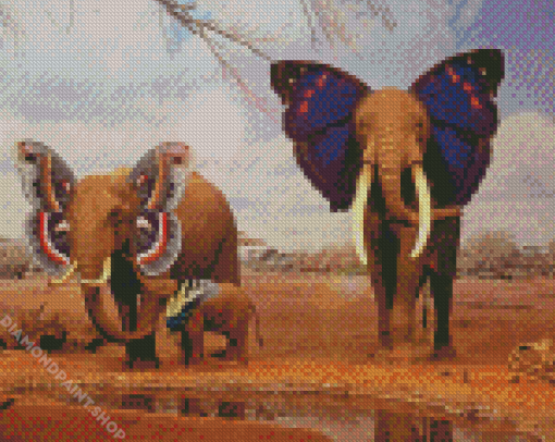 Elephants Butterflies Diamond Paintings