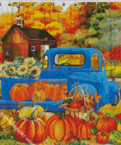 Fall With Blue Truck Diamond Paintings