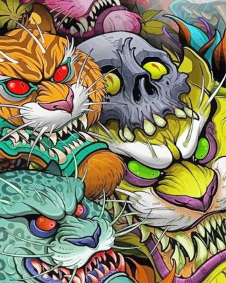 Fantasy Tigers And Skull Diamond Paintings