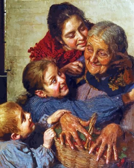 Grandma With Kids Diamond Paintings