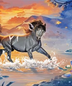 Grey Horse In Water Diamond Paintings