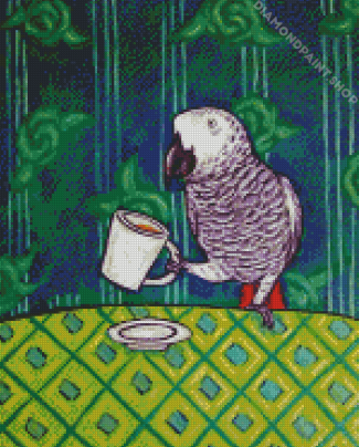 Grey Parrot Drinking Coffee Diamond Paintings