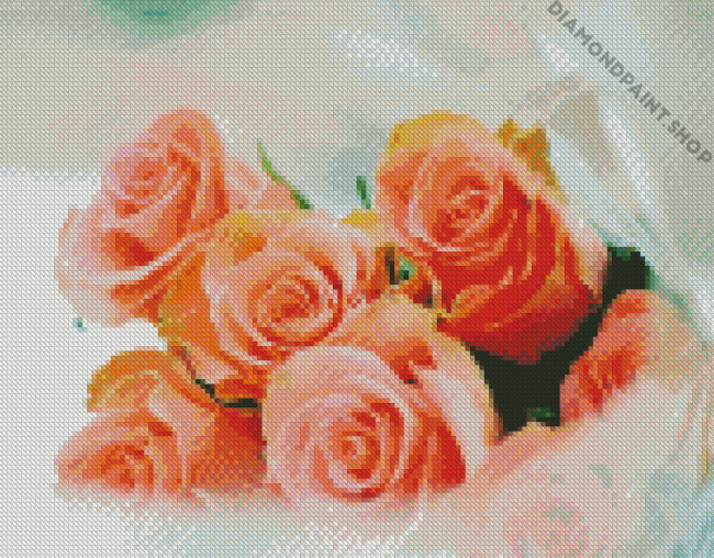 Peach Roses Bouquet Diamond Paintings