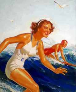 Retro Girls Surfing Diamond Paintings