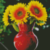 Sunflowers In Red Vase Diamond Paintings
