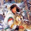 Wolves And Native Woman Diamond Paintings