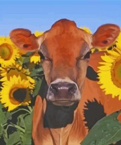Cow With Sunflower Diamond Paintings