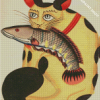 Kitty With Fish Art Diamond Paintings