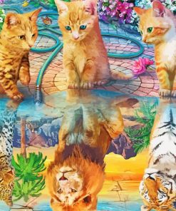 Kittens Water Reflection Diamond By Paintings