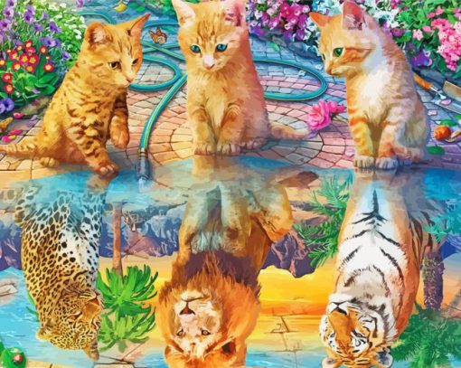 Kittens Water Reflection Diamond By Paintings