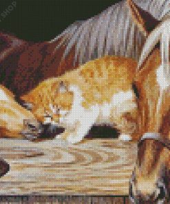 Adorable Cat And Horse Diamond Paintings