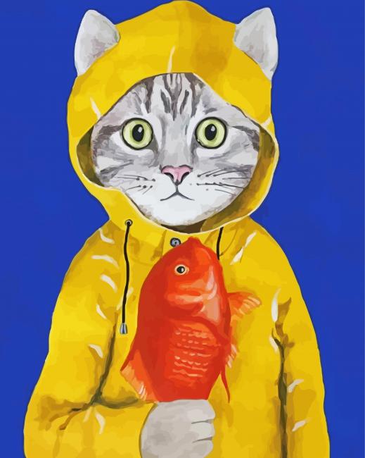 Cat With Fish Diamond Paintings
