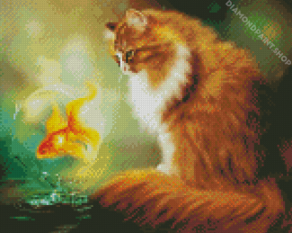 Cat With Goldfish Diamond Paintings