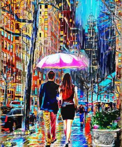 Cool Couple In Rain Diamond Paintings