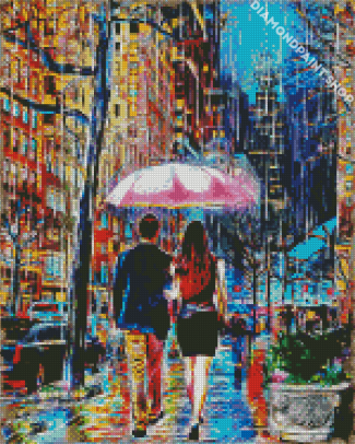 Cool Couple In Rain Diamond Paintings
