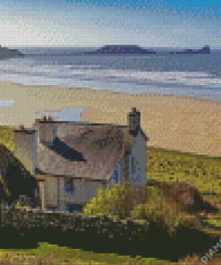 Grey Cottage By The Sea Diamond Paintings