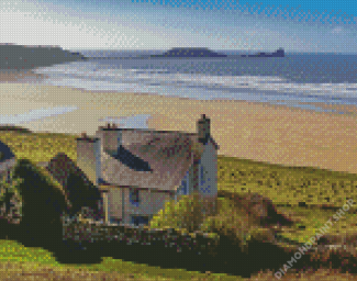 Grey Cottage By The Sea Diamond Paintings
