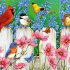 Flowers And Bird On Fence Diamond By Paintings
