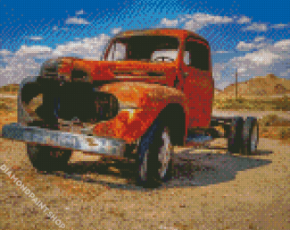 Orange Truck In Desert Diamond Paintings