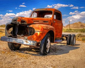 Orange Truck In Desert Diamond Paintings