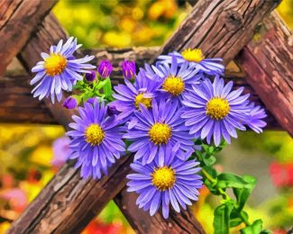 Purple Flowers And Fence Diamond By Paintings