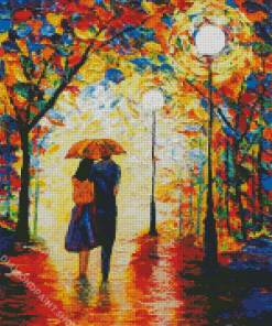 Romantic Couple In Rain Diamond Paintings