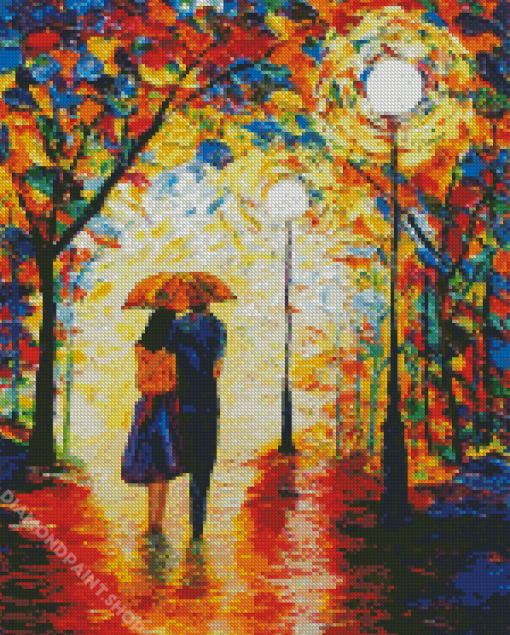 Romantic Couple In Rain Diamond Paintings