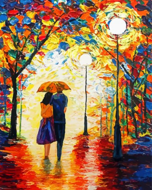 Romantic Couple In Rain Diamond Paintings